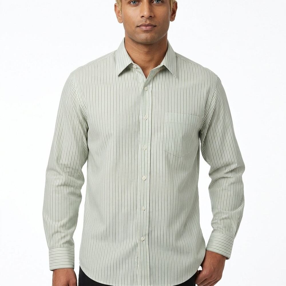 Sag Harbor Green Striped Stretch Button-Up Shirt Men Size XL
